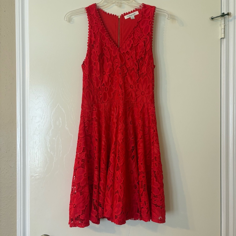 Francesca's Collections Vibrant Red Lace Midi Dress
